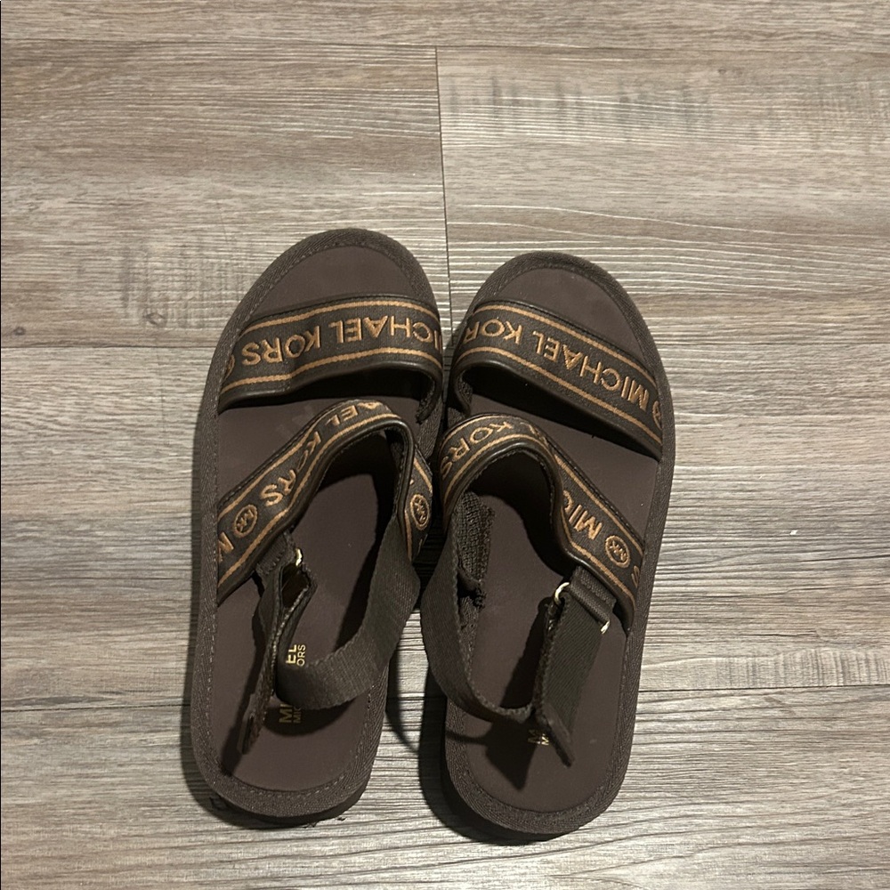Michael Kors Dark Brown Logo Strap Sandals